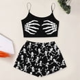 thumbnail image 2 of MEZZALL Halloween Gothic Pajama Set for Women Spaghetti Strap Skeleton Hand Print Crop Tops With Elastic Waist Shorts 2 Piece Home Sleepwear, 2 of 5