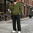 thumbnail image 6 of Delconic Mens Fleece Lined Hoodie and Straight Leg Pants Set Loose Fit Long Sleeve Half Zip Pullover Two Piece Tracksuit Army Green L, 6 of 7