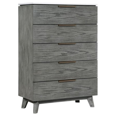 Coaster Nathan Wood 5-drawer Chest White Marble Top and Gray