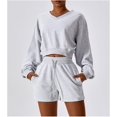 thumbnail image 3 of Women Two Piece Outfits Tracksuit Half Zip Lapel Cap Sleeve Sweatshirt High Waist Drawstring Shorts Set Sweatsuit, 3 of 6