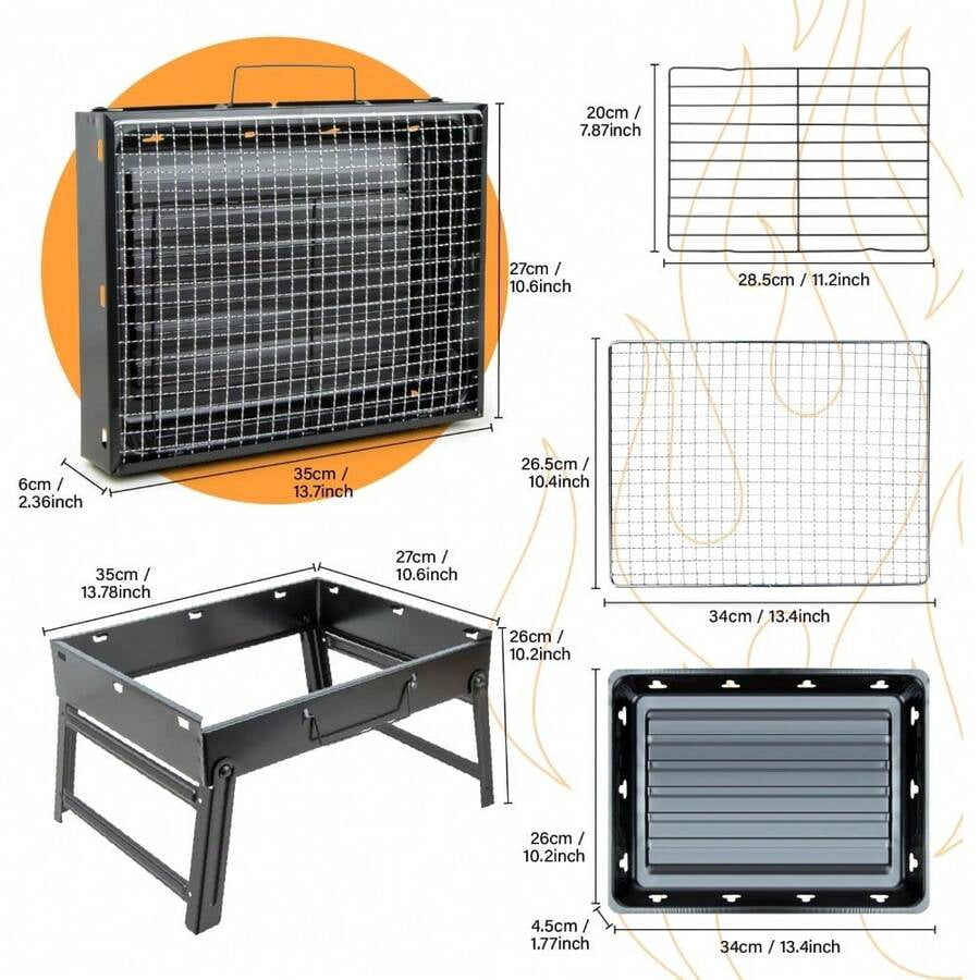 BBQ Barbecue Grill, Portable Folding Charcoal Barbecue Desk Tabletop Outdoor Stainless Steel Smoker BBQ For Picnic Garden Terrace Camping Travel