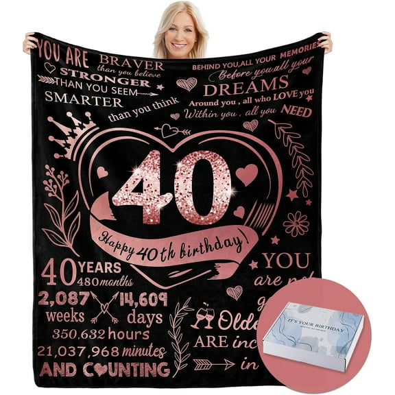 Gift for Women 40th Birthday, 40th Birthday Gifts Blanket, 40 Year Old Birthday Gifts for Women, Birthday Gifts for 40th Birthday Woman, 40th Birthday Gifts Decorations for Women Friends Sister
