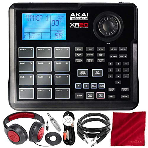 Akai Professional XR20 Beat Production Station Drum Machine with 12 Trigger  Pads, Note Repeat, and 700 Sounds + Studio Headphones Accessory Bundle
