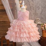 Kids Pink Dress for Girls Ruffle Sleeveless Tulle Flower Girl Dress Rainbow Tutu Princess Skirt Princess Dress Up for Girls 3-4 Years