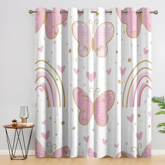 Rainbow Curtains Blackout - Rainbow Butterfly Blackout Curtains, Cartoon Pink Window Curtains, Kids Girls Home Decor Curtains, Drapes 52"W x 96"L (Pack of 2)