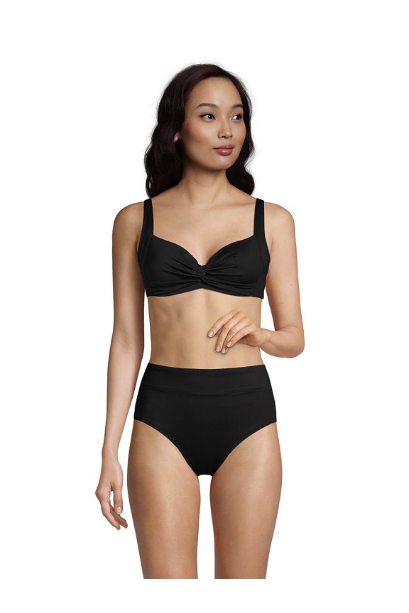 Women's Chlorine Resistant Twist Front Underwire Bikini Swimsuit Top Adjustable Straps - 10 - Black