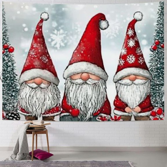 Pratyus Gnomes Christmas Trees Snowflakes Tapestry Wall Hanging Dorm Decoration - Short Plush Fabric Lightweight Easy to Hang Multiple Uses 40x30inch