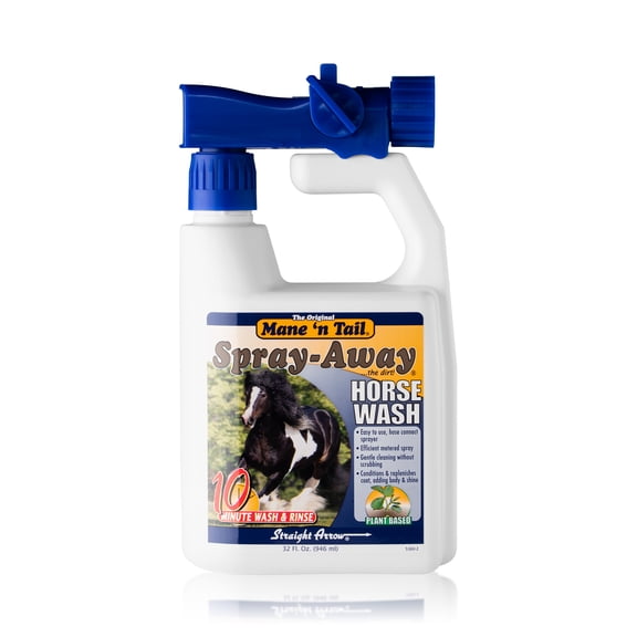 Mane 'n Tail Spray-Away Plant-Based Body Wash for Horses (32 oz) – Gentle, Quick Clean with Silky, Shiny Results