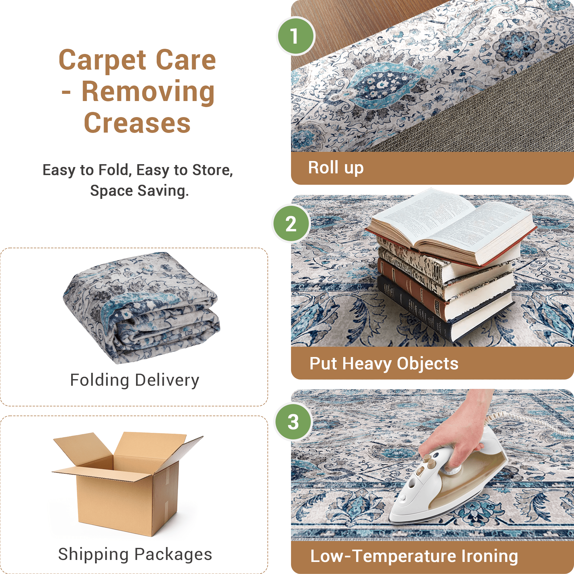 NewBuros Area Rugs 8'x10' Washable Non-Slip Boho Rugs, Soft Stain Resistant Low Pile Print Indoor Carpet for Living Room Bedroom Dining Room, Turquoise