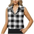 thumbnail image 2 of ABATAB Summer Tops for Women Sleeveless Button Down Shirt Tunics V Neck Business Plaid Casual Collared Blouses T Shirt, 2 of 6
