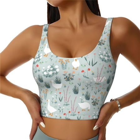 Jgfou Goose and Doodle Flowers Print Womens Sports Bra - Padded Workout Sports Bras Crop Tank Top
