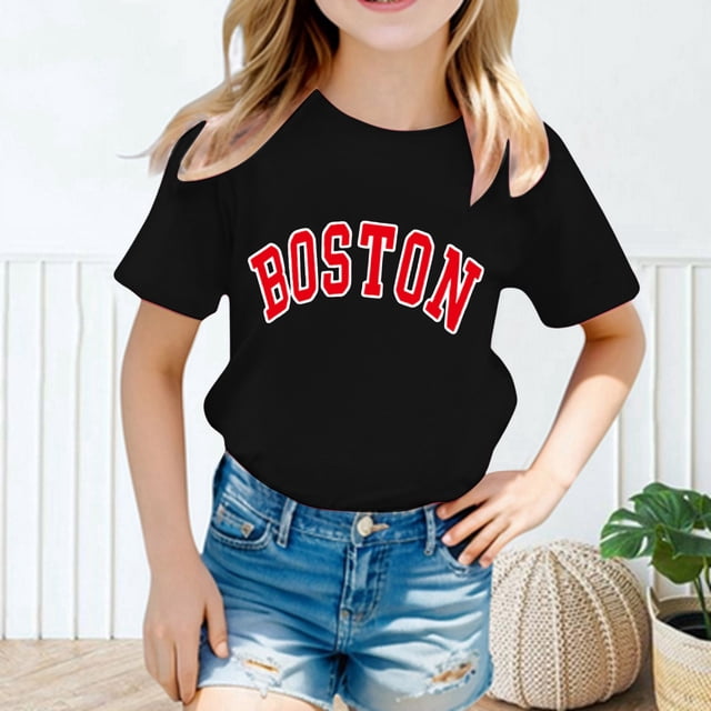 Hauts et T-Shirts pour Filles, Col Rond, Manches Courtes, Imprimé Mignon, Été, Décontracté, Ample, Mode Filles