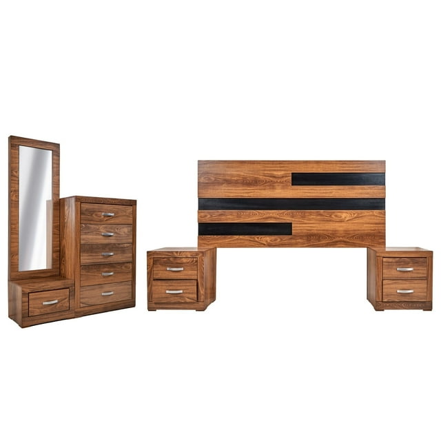 Recamara KS 5 Piezas Wenella Nogal y Negro - Kessa Muebles
