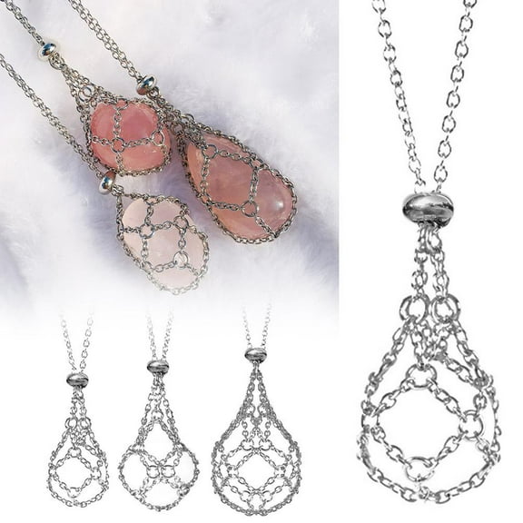 FurNest Adjustable Crystal Stone Holder Necklace Net Bag steel Pendant P2A2 Q9