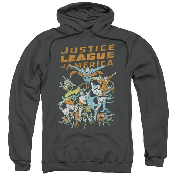 JLA Justice League Big Group Adult Pullover Hoodie Sweatshirt Charcoal