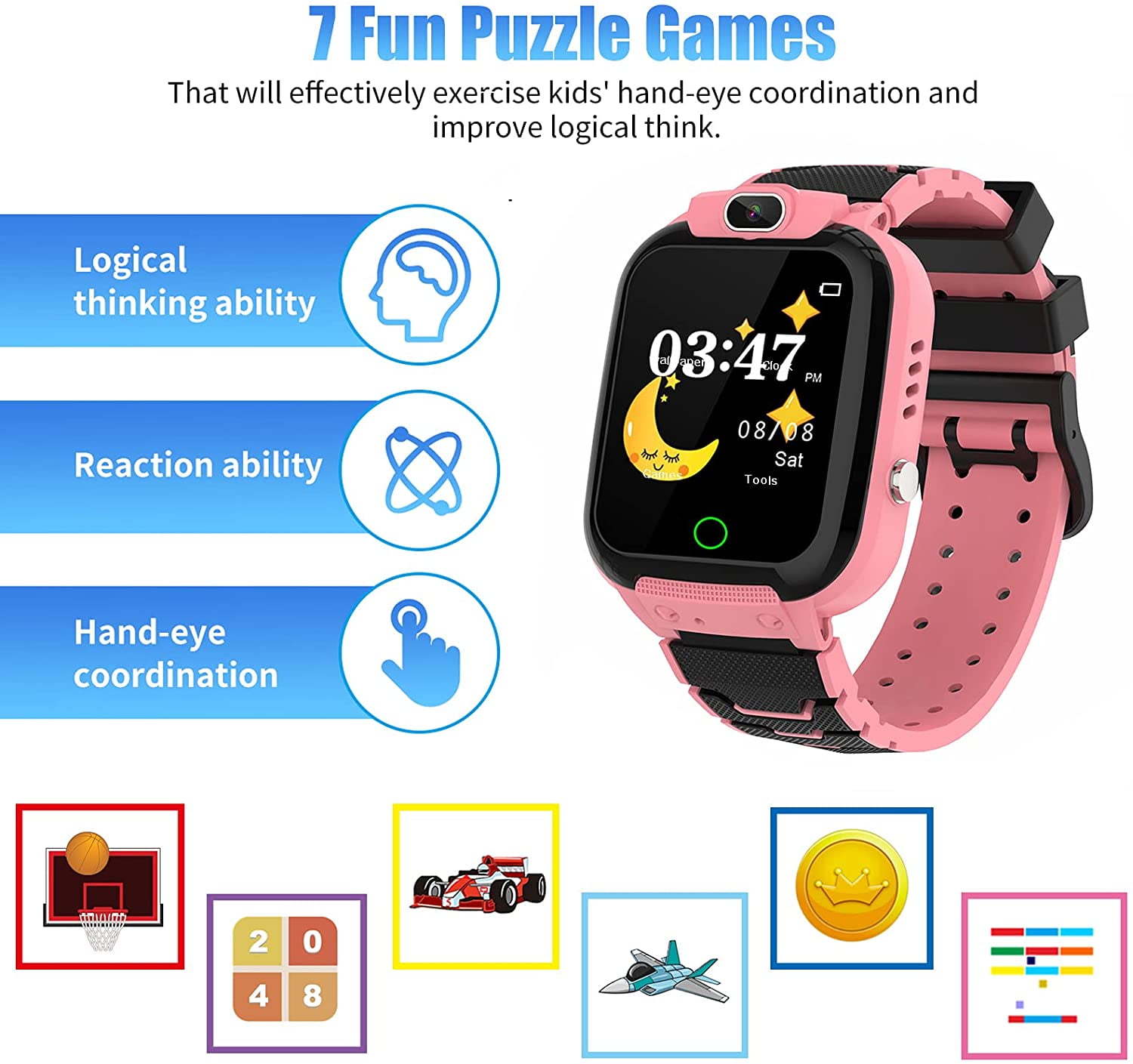 Y8 Smart Kids Watch, Smartwatch de jogos de música com 8 jogos de