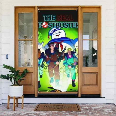 Animated Ghostbusters Door Cover Decorated Banner Tapestry Home Decoration Holiday Party Supplies Door Banner Porch Sign Banner 72.8 x 35.4 Inch