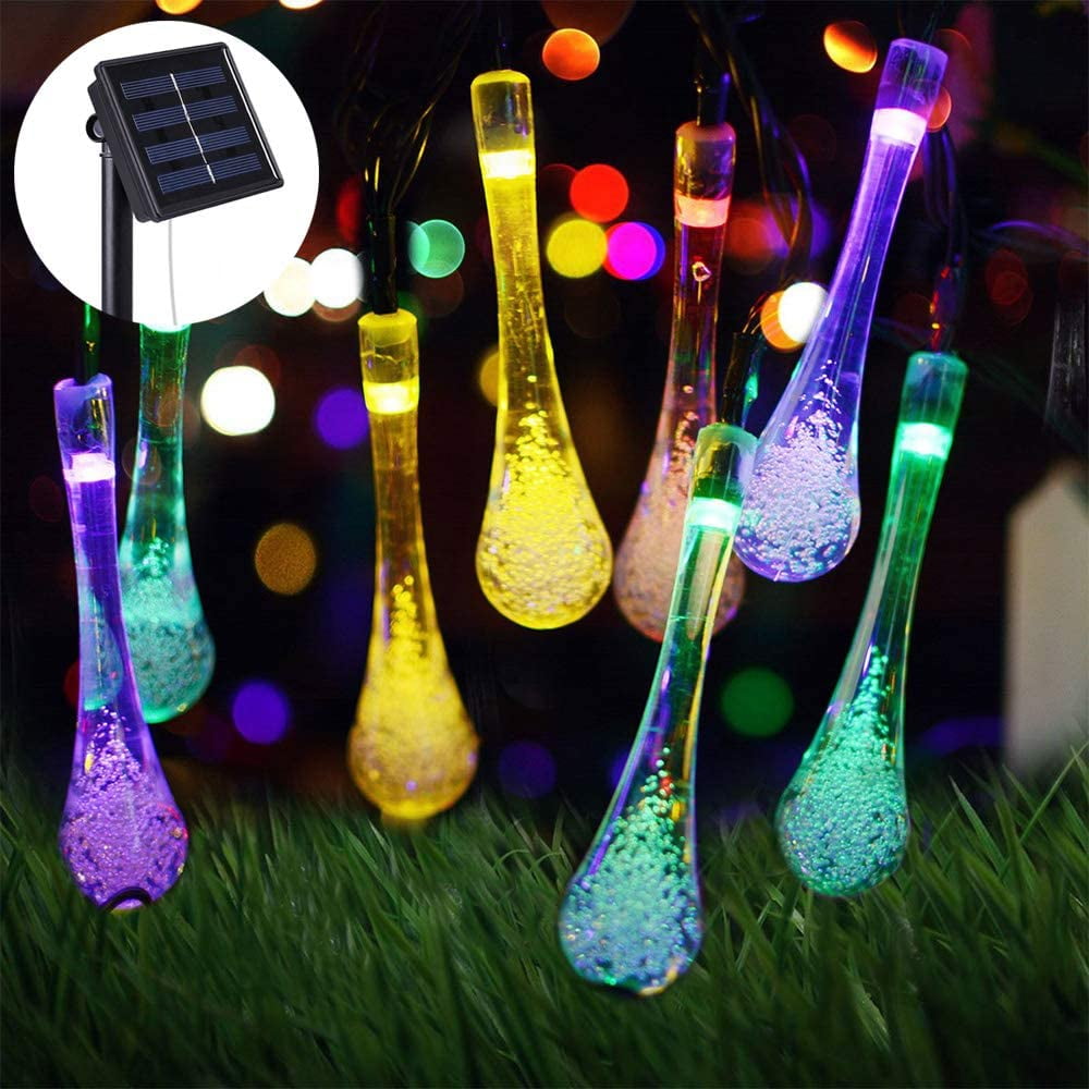 20pc Multi-Coloured Water Drop Solar Power String Lights Drip Garden Party Decor 