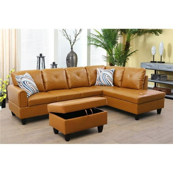Lifestyle Furniture LFF09001B 97 in. Wide Right Facing L-Shaped Sectional Sofa, Chaise & Ottoman Set - Amber - 3 Piece
