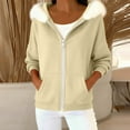 thumbnail image 4 of Visit the JURANMO Store Zip Up Sweatshirt Jackets for Women Faux Fur Trim Long Sleeve Hoodie Sweatshirts Lightweight Loose Fit Hooded Jacket with Pocket Beige XXL, 4 of 10