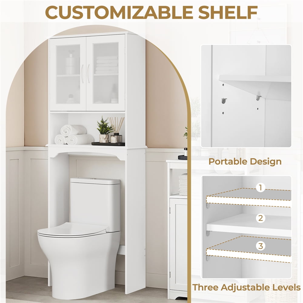 Yaheetech Free-Standing over-the-Toilet Storage Cabinet Shelf for Bathroom, White