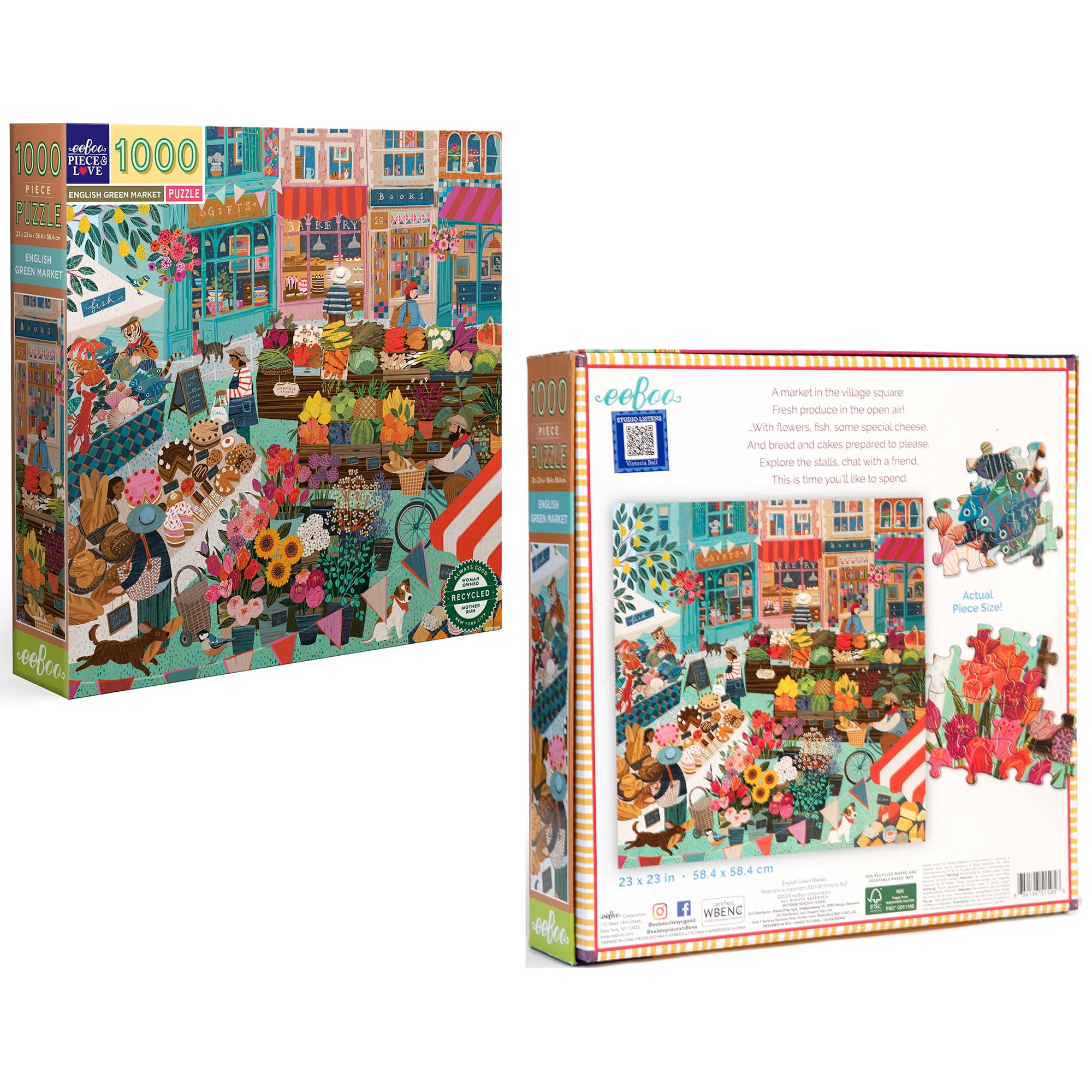 eeBoo Piece & Love: English Green Market - 1000 Piece Puzzle - Adult Square Jigsaw, 23x23", Includes Image Reference Insert, High-Quality Pieces