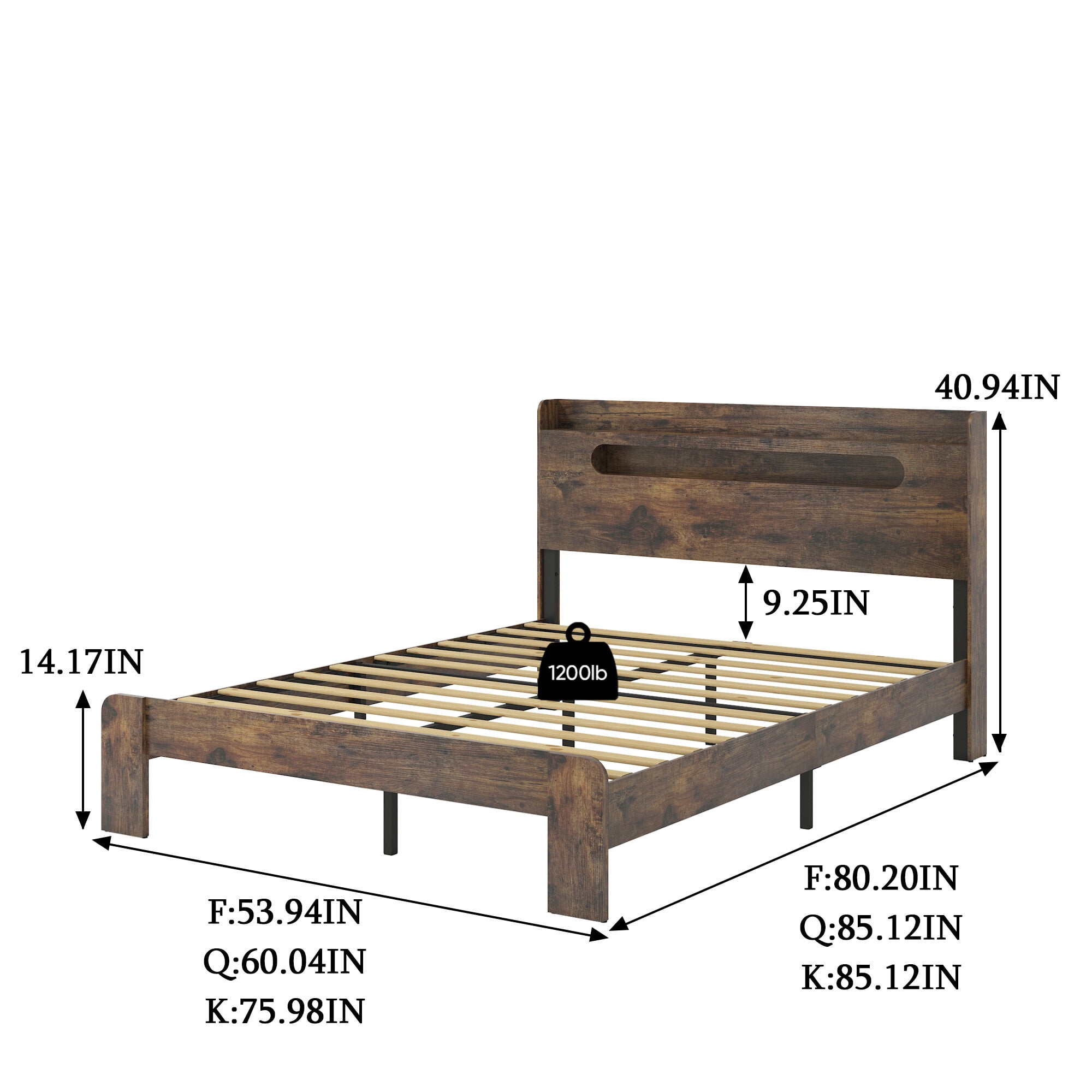 Bed Frames Bed Frame King Size, Wood Platform Bed Frame with Storage LED Light Headboard and 2 USB , Noise Free,No Box Spring Needed and Easy Assembly Tool,Large Under Bed Storage,Dark Brown,Adjustab
