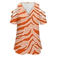 thumbnail image 4 of Tiger Print Orange Womens Summer V Neck Zipper Top Short Sleeve T Shirt Off Shoulder Top Casual Classy Loose Shirts, 4 of 7