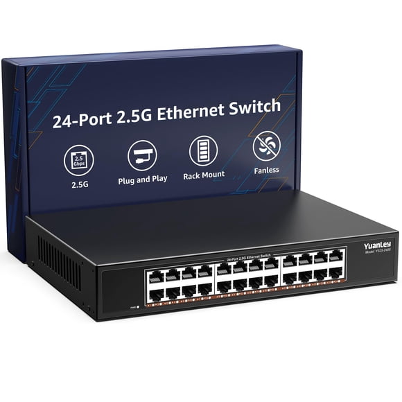 Switch Ethernet YuanLey de 24 puertos 2.5Gbps con 24 puertos RJ45 de 2.5G