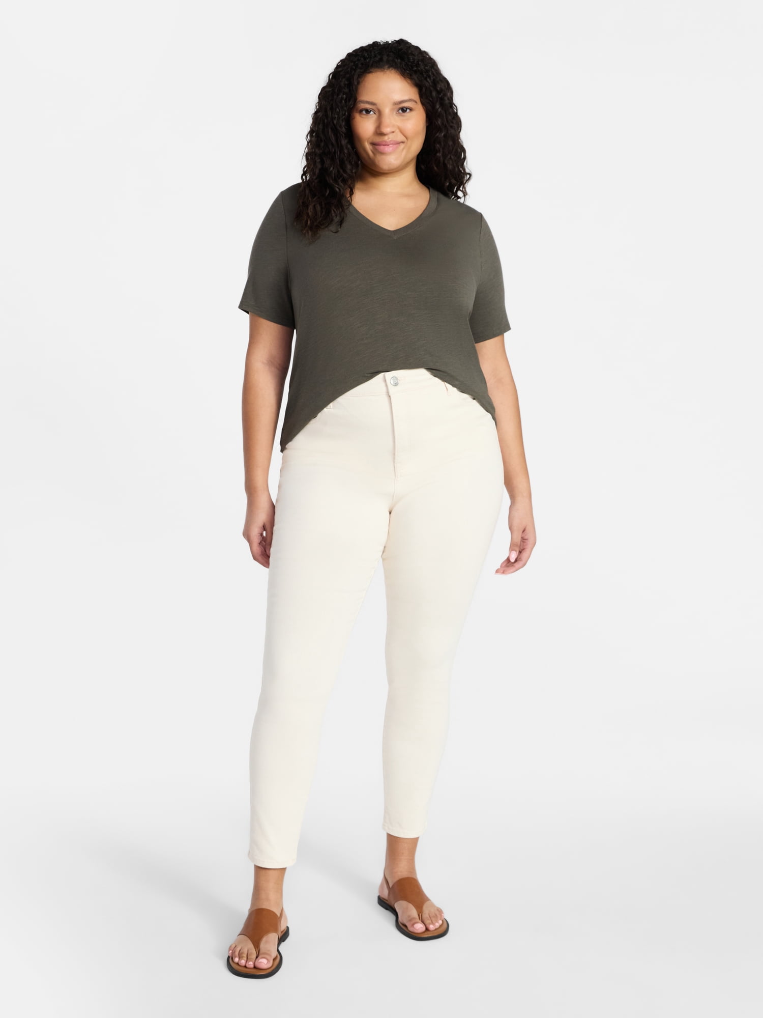 Terra & Sky Women’s Plus V Neck Tee with Short Sleeves, Sizes 0X-5X