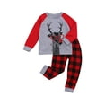 thumbnail image 2 of Seyurigaoka Boys Christmas Two-piece Clothes Set, Home Wear Deer Print Pullover + Plaid Long Pants, Red/ Black, 2 of 7