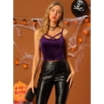 thumbnail image 3 of Camiseta sin mangas con tirantes finos de terciopelo y tirantes finos para mujer Púrpura M, 3 of 6
