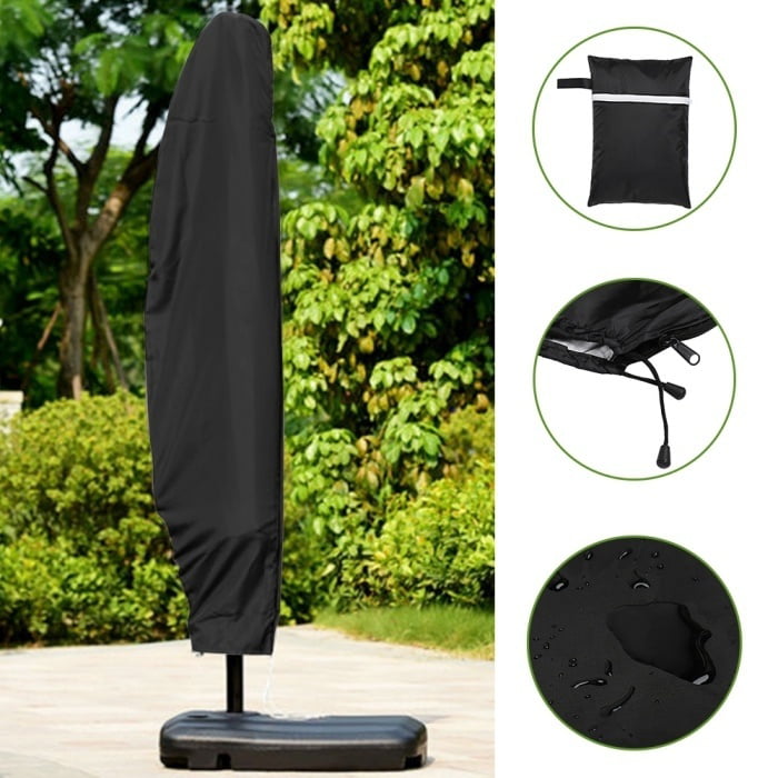 Black Outdoor Waterproof Garden Offset Banana Parasol Cover Fits Cantilever Offset Umbrella 7.5-11.5 Feet Porch Shield Patio Umbrella Cover 