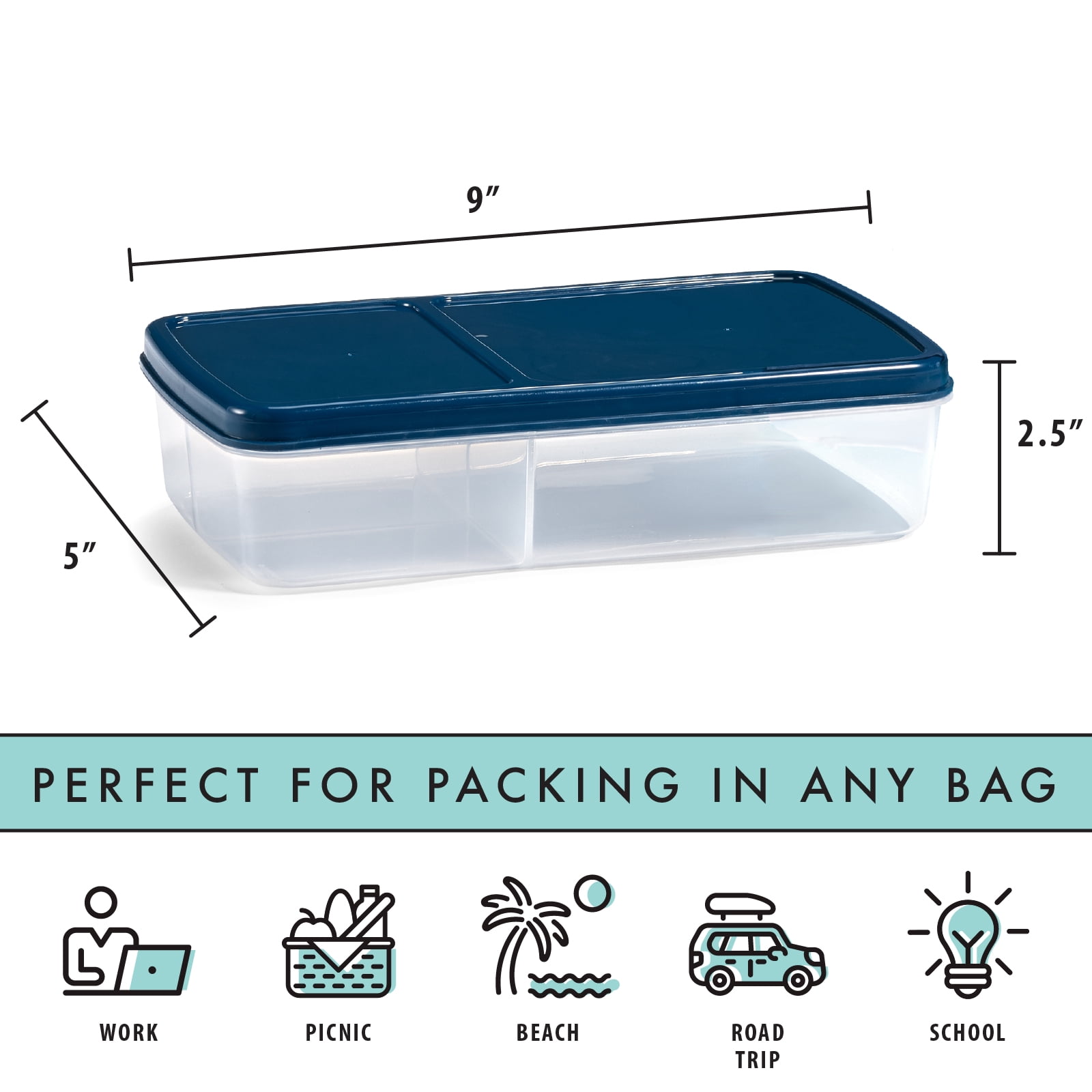L.O.T.G. Three-Compartment BPA-Free Plastic Lunch Box with 2 Slim Ice Packs