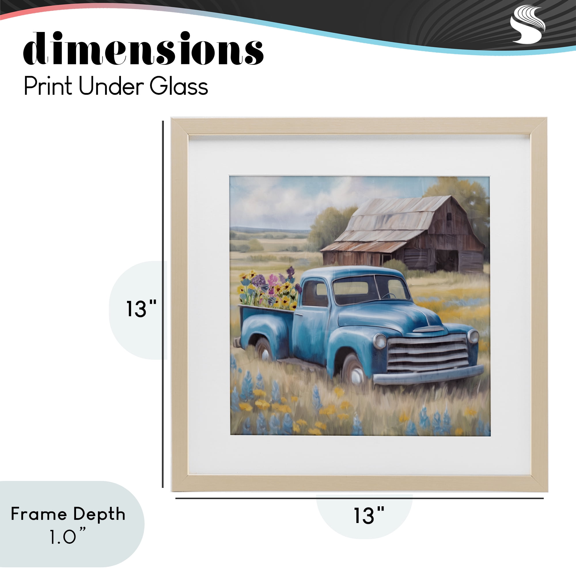 Stupell Industries Flower Truck in Antique Blue Birch Framed Print Under Glass, design by Kim Allen