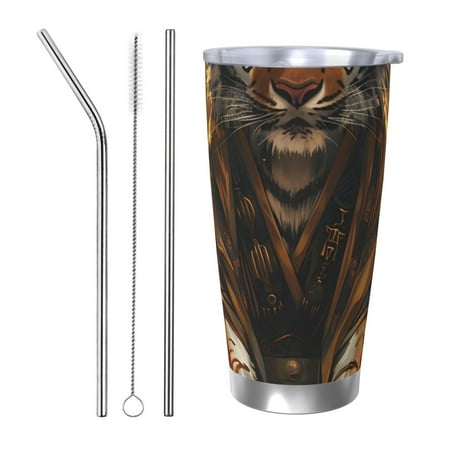 

Bingfone Tiger In The Fallen Leaf Forest for 20 Oz Stainless Steel Travel Mug Double Wall Water Coffee Cup for Home Office Outdoor Works Great for Ice Drinks and Hot Beverage-Straw Three-piece Set