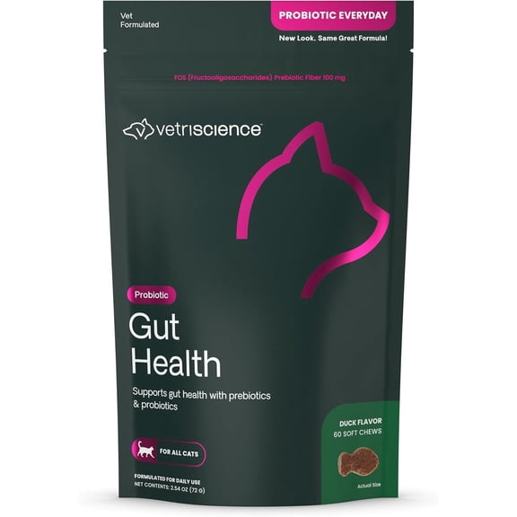 VetriScience Everyday Gut Health Chews for Cats, Duck, 60 Count