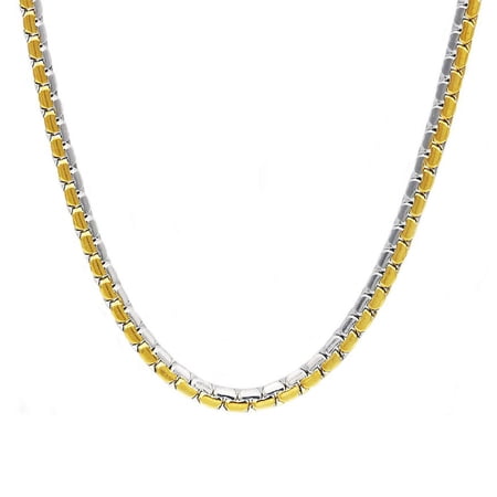 Arista Men's Flat Box Link Chain Necklace in Gold Plated Stainless Steel, 24"