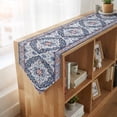thumbnail image 4 of Blue Boho Table Runner Linen Burlap Table Runner 90 Inches Long Ethnic Geometric Middle Century Art Dresser Scarves for Kitchen Island Coffee Dining Room Party Wedding Banquet Holiday Decor 13"x90", 4 of 8