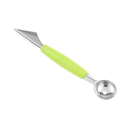 

2pcs 2 in 1 Double Head Fruit Ball Carving Device Waterlemon Scoop Melon Digger Jar Mashed Baller Ice Cream Spoon light green
