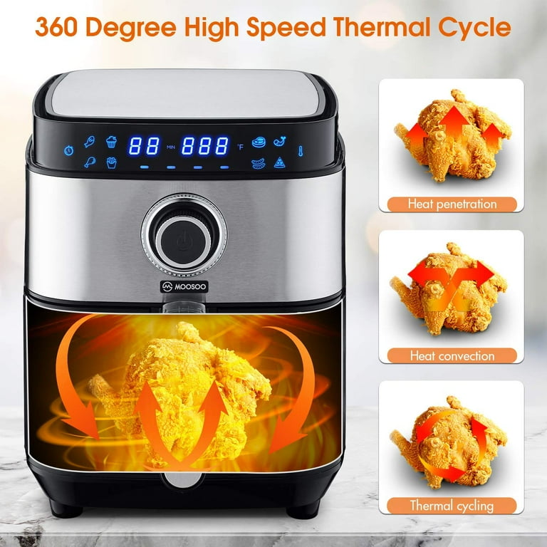 MOOSOO Air Fryer 5.2Qt, Electric Hot Air Fryer Oil-Less LED Temp