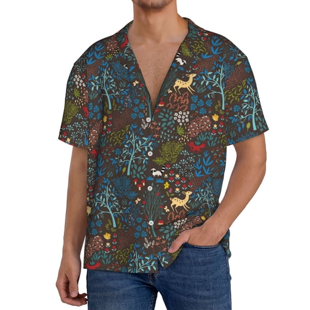 Fotbe Deers In The Forest 1 Camisa Estampada de Manga Corta para Hombre, Casual de Verano, Estilo Playero, Sin Arrugas-XX-Large