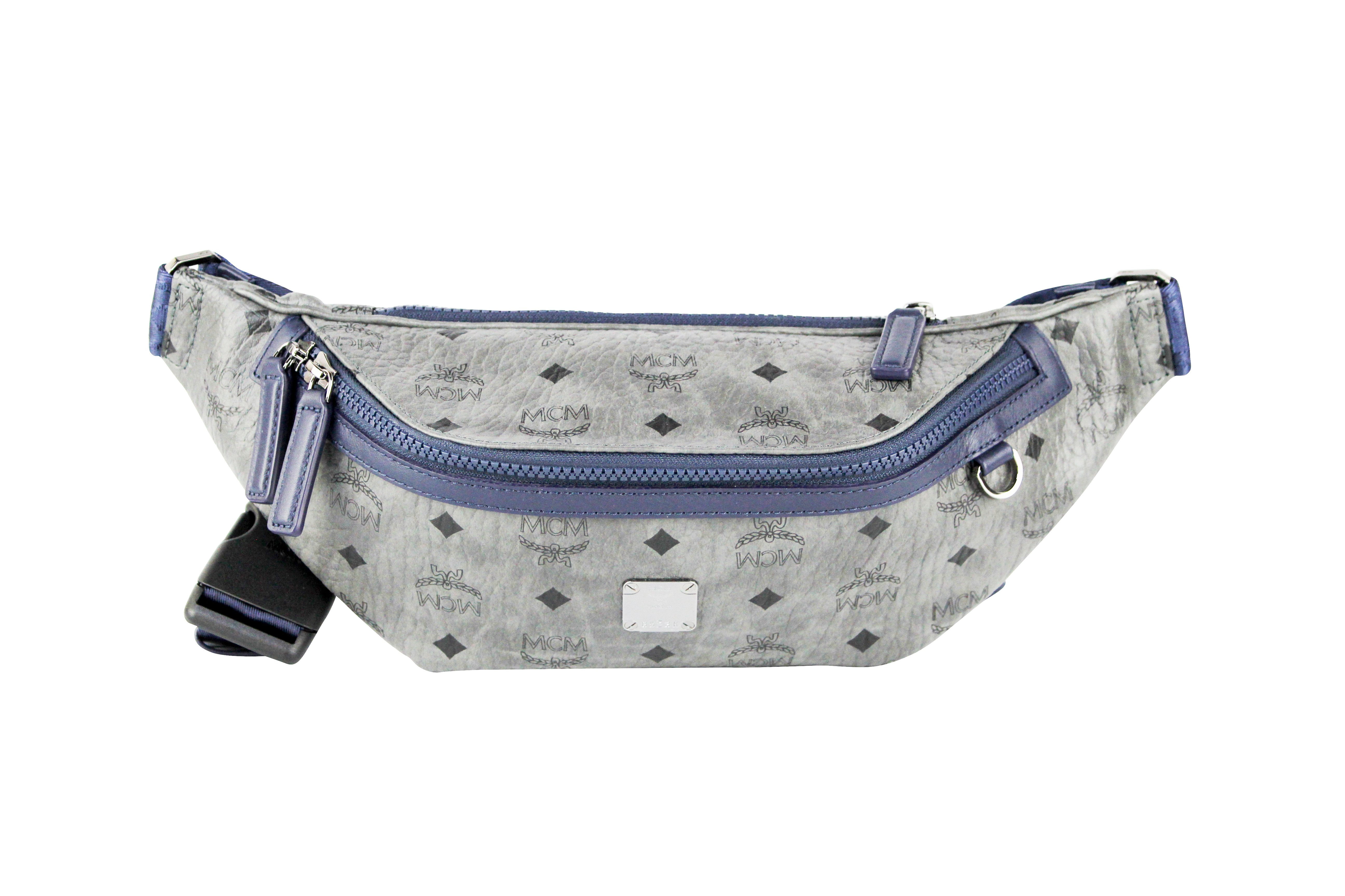 MCM Medium Mens Pebbled Leather Visetos Phantom Grey Waist Pack Fanny Belt Bag in Zambia at ZMW 29216 Rating 5