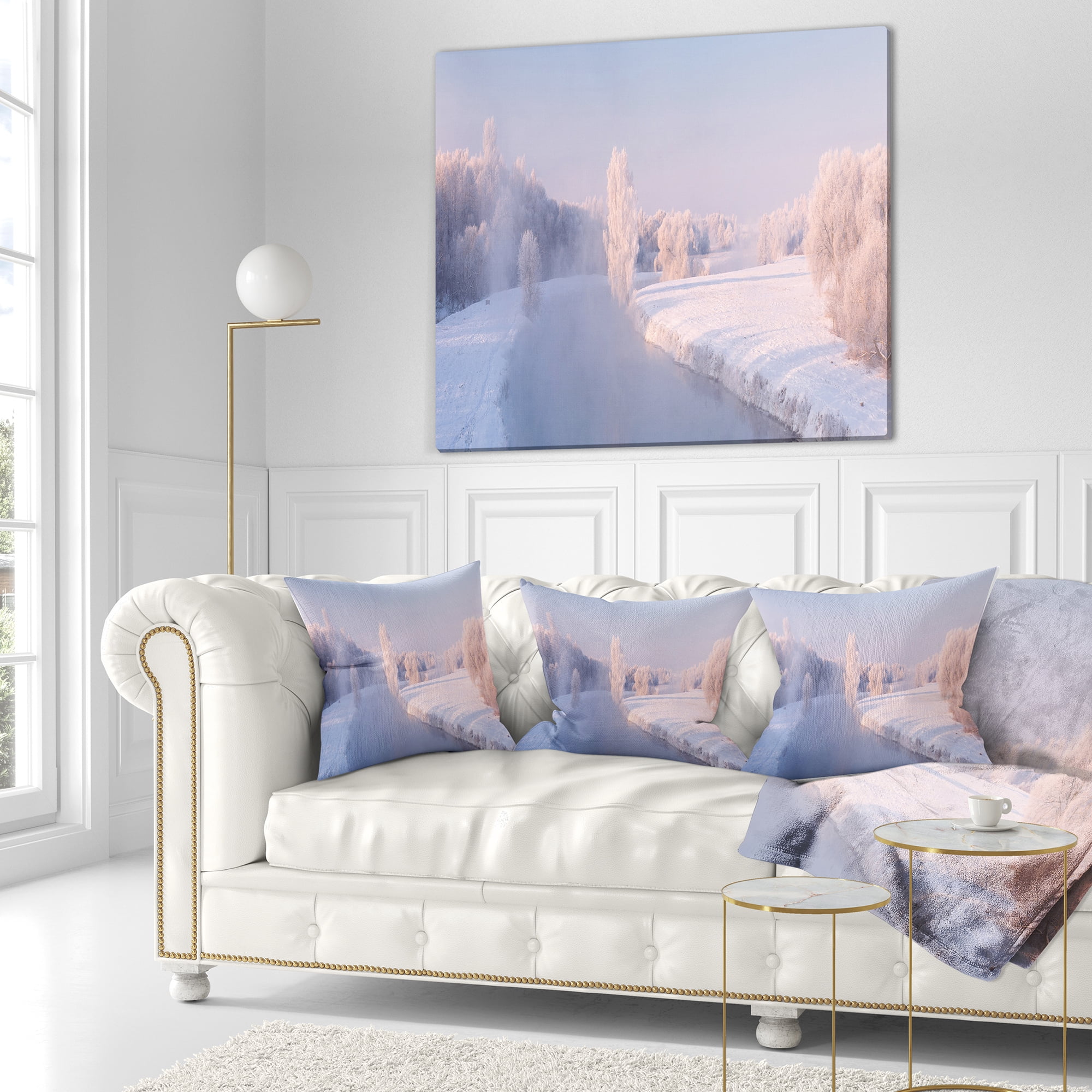 Designart Bright Colorful Winter Day - Landscape Printed Throw Pillow - 18x18