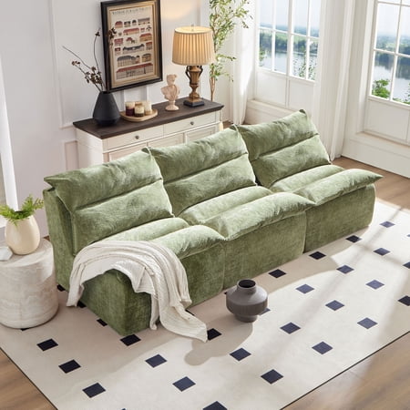 3-Seater Lounge Chair Sofa with Backrest - Fully Compressed Polyester Sofa for Living Room & Bedroom, Armless Modern Lazy Chair with Washable Cover