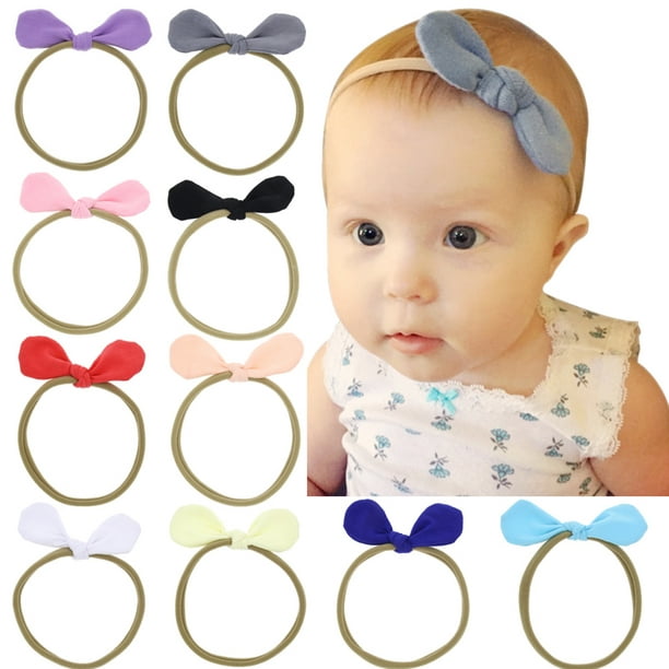 10pcs bande de cheveux de bébé bowknot simple élastique bandeau infantile bandeau  enfant en bas âge Hairwrap pour bébé fille 