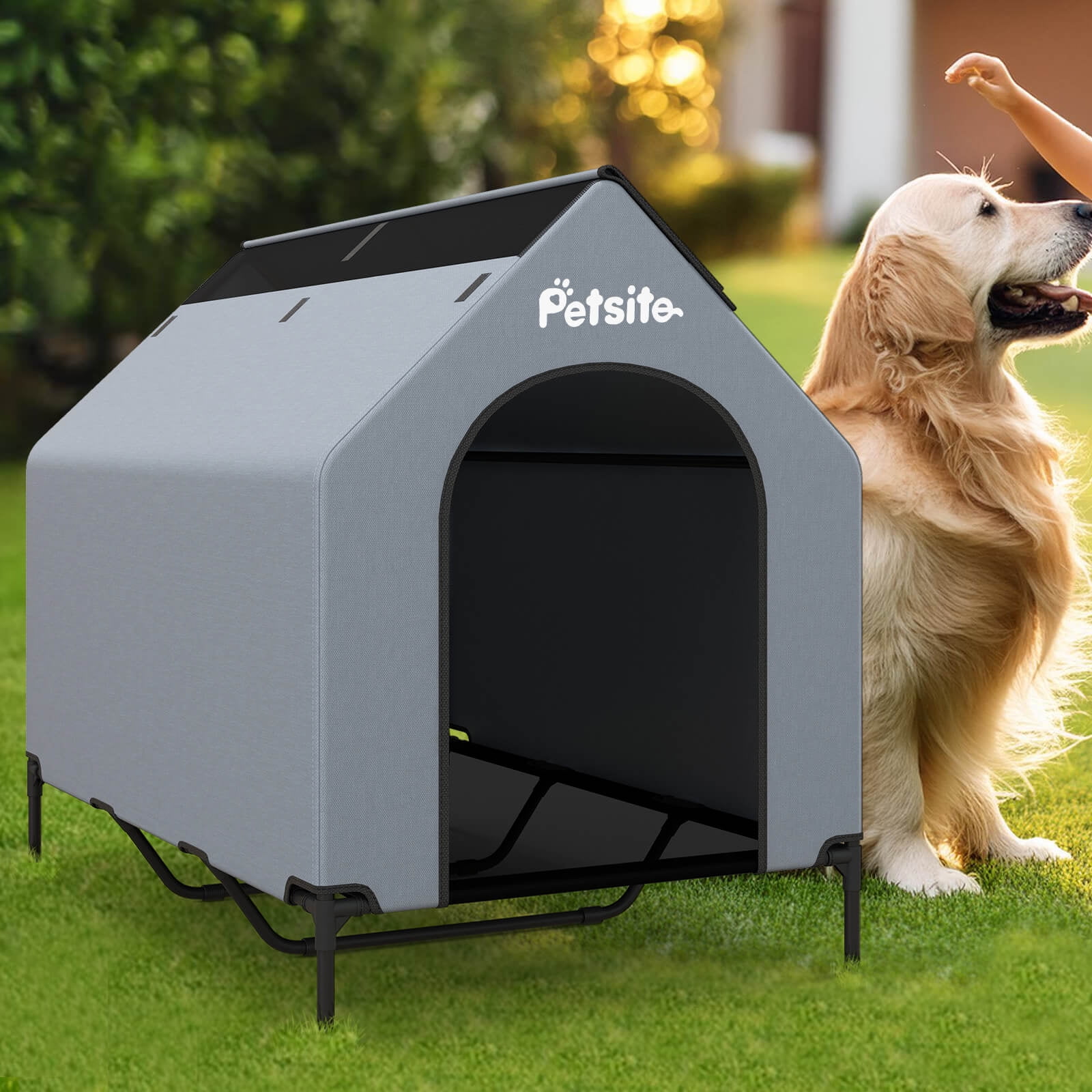 Infans 52" Elevated Dog House for Large Breeds Large Pet House w/ Ventilated Windows
