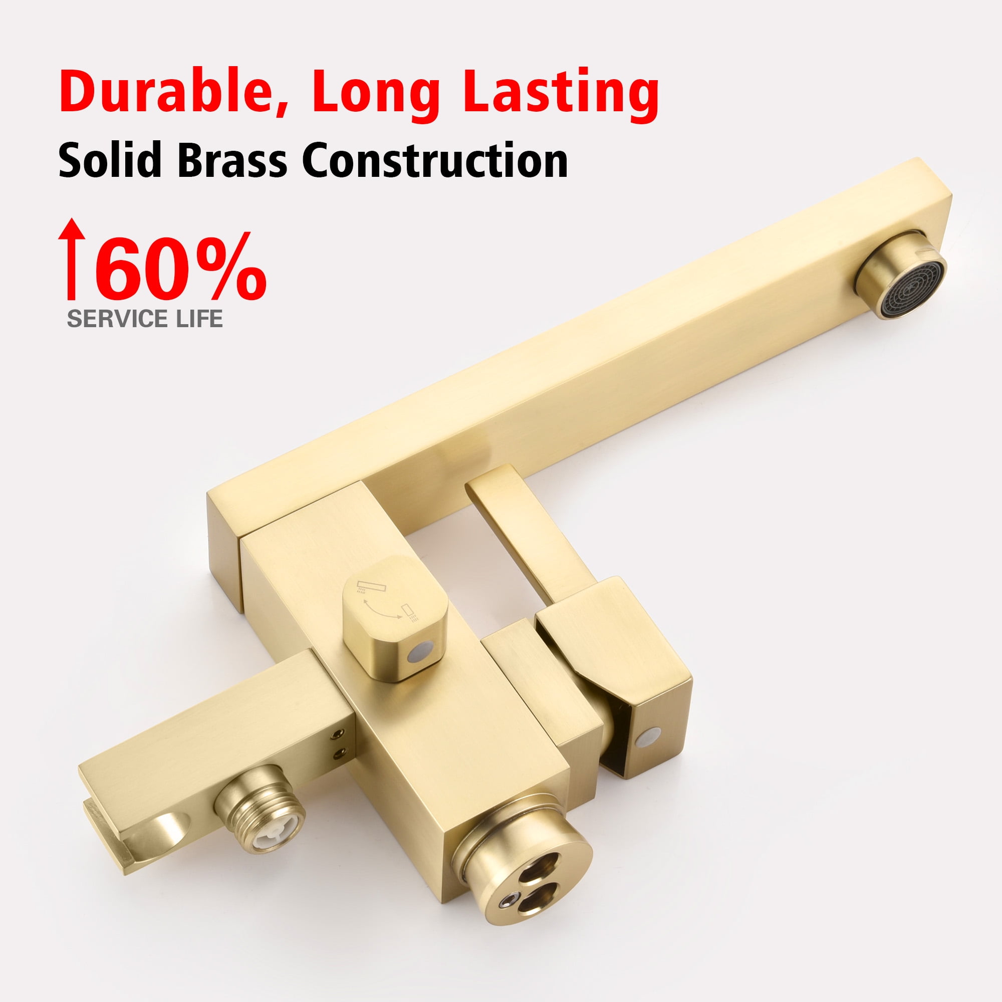 SUMERAIN Brass Floor Mount Bathtub Faucet with Handheld Shower, High Flow Bathroom Freestanding Tub Filler Faucet Brass Single Handle, Brushed Gold