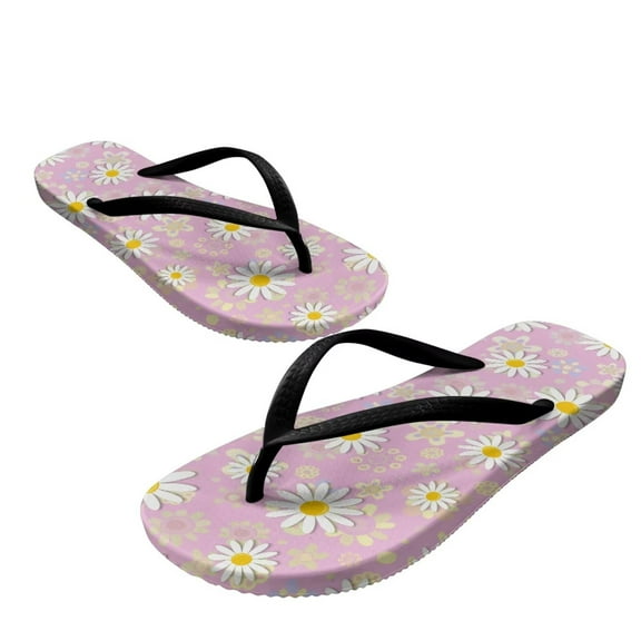 Psesaysky Women's Daisy Pink Flip Flops Comfort Sandals for Girls Lightweight Non Slip Shower Sandals House Slippers Waterproof Open Toe Beach Spa Flip Flops Black Strap Size 5