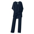 thumbnail image 4 of YUEJUIR Elegant Ruffle 2 Piece Sets Women's Solid Color Loose Irregular Set Casual Pantsuits with Short Sleeve Chiffon Ruffle Blouse (Navy Blue,XXL), 4 of 4